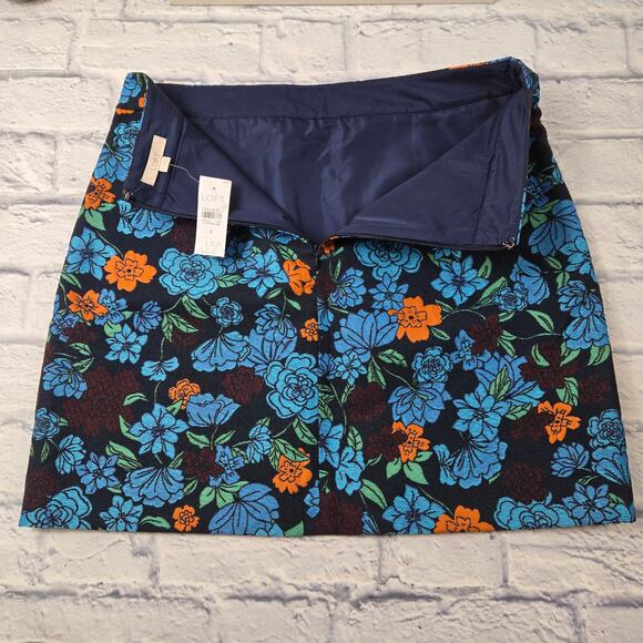 NWT Loft Pencil Skirt Forest Blooms Blue Black Orange Floral Woven Lined size 8 - Picture 5 of 10